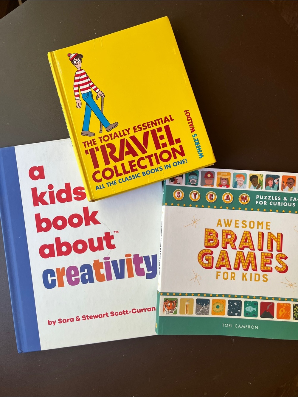 Children books - where’s Waldo, brain games, and a creative book